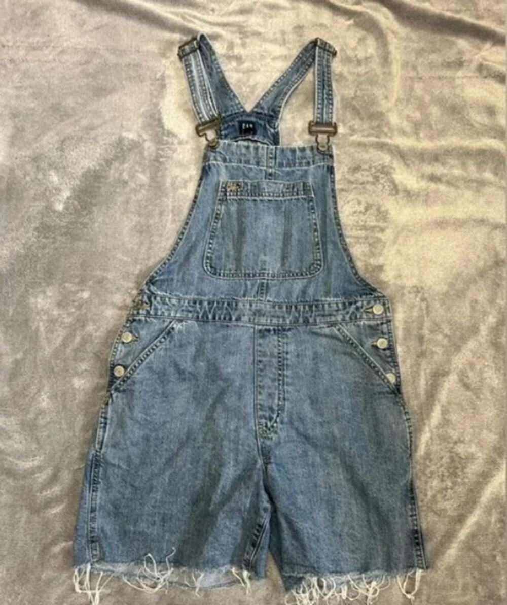Gap Shortall Overall Shorts Size S Fraying  Cut off Denim